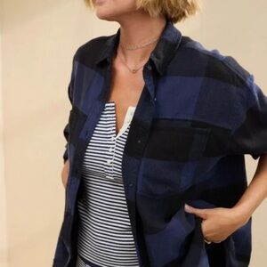 Aerie Anytime Blue and Black Plaid Flannel Button Down Shirt